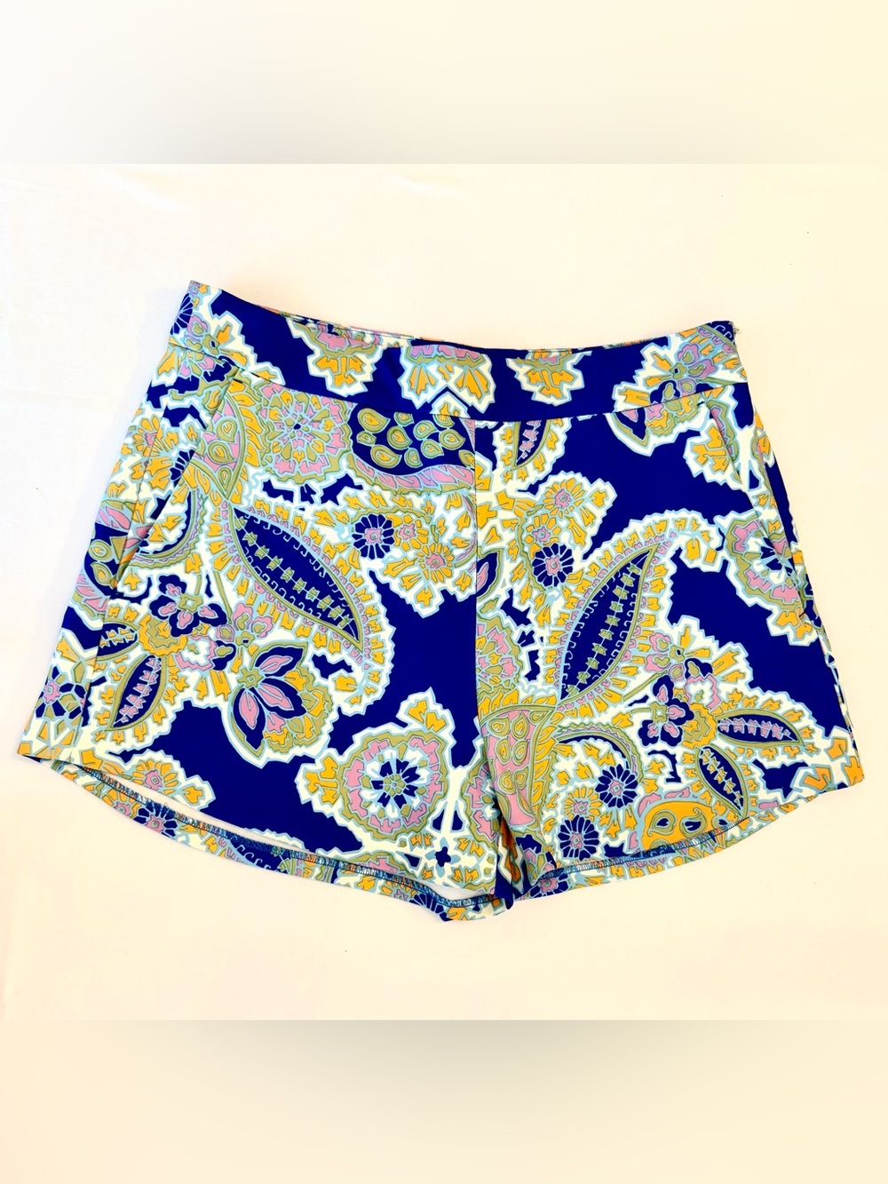 Zara Navy Pink & Marigold Paisley Print Shorts w/ Pockets & Side Zipper Size L